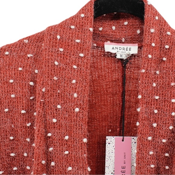 NEW Andree by Unit Rust Orange Raised Polka Dot Cozy Cardigan Size 1X - Picture 3 of 9
